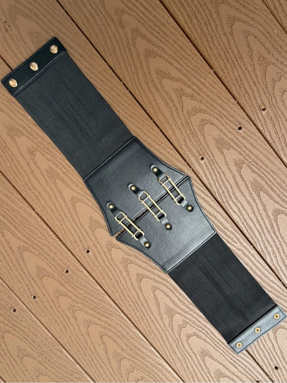 Source Unknown Black Wide Corset Belt with Gold Hardware